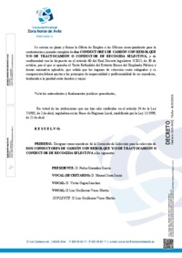 Comisi&oacute;n de Selecci&oacute;n de los dos conductores