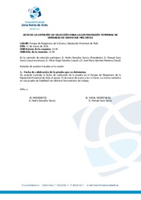 Acta de la Comisi&oacute;n de Selecci&oacute;n para la designaci&oacute;n de la prueba