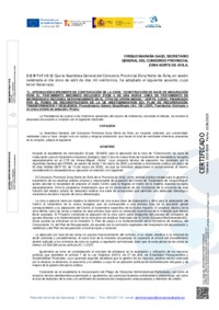 Certificado de la Asamblea General del Consorcio Provincial Zona Norte de Ávila